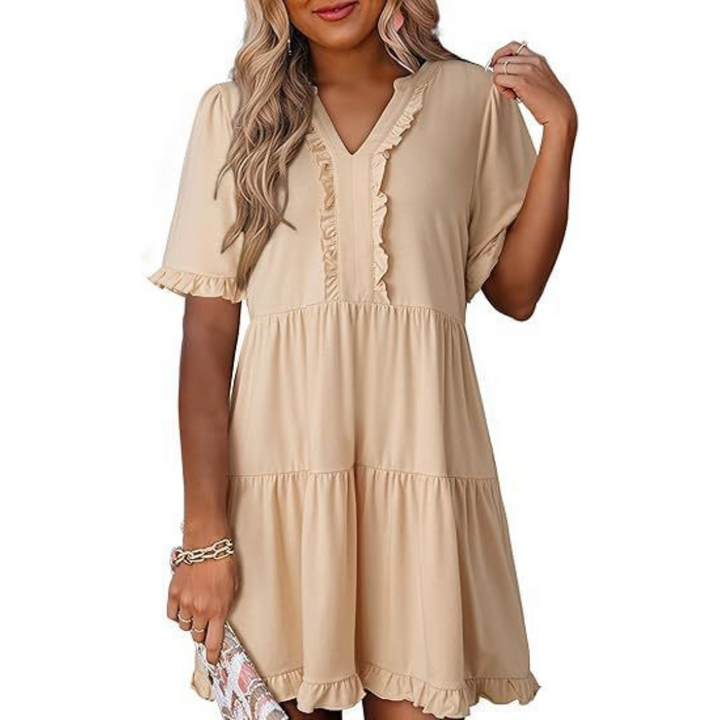 SHAILA™ - Robe courte décontractée à col en V
