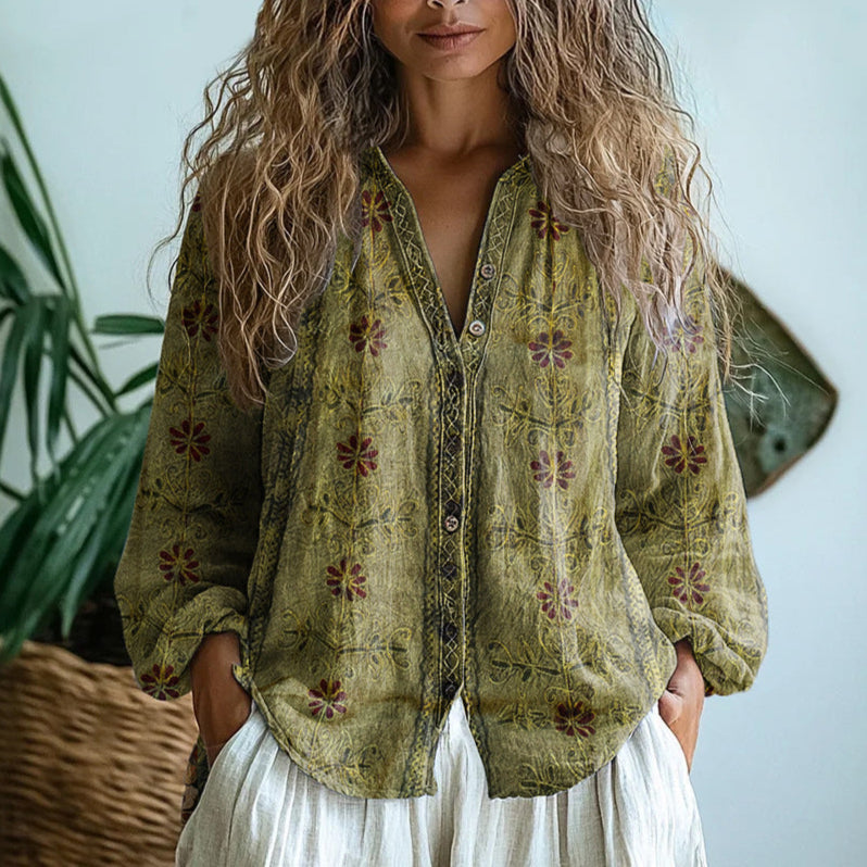 Brianna | Vintage Leaf Print Blouse
