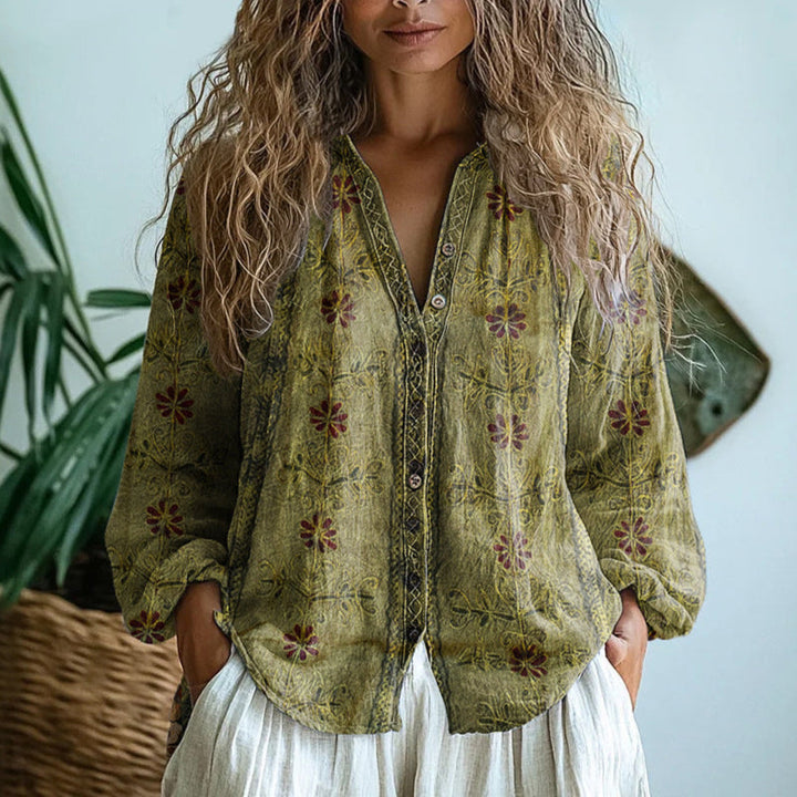 Brianna | Vintage Leaf Print Blouse