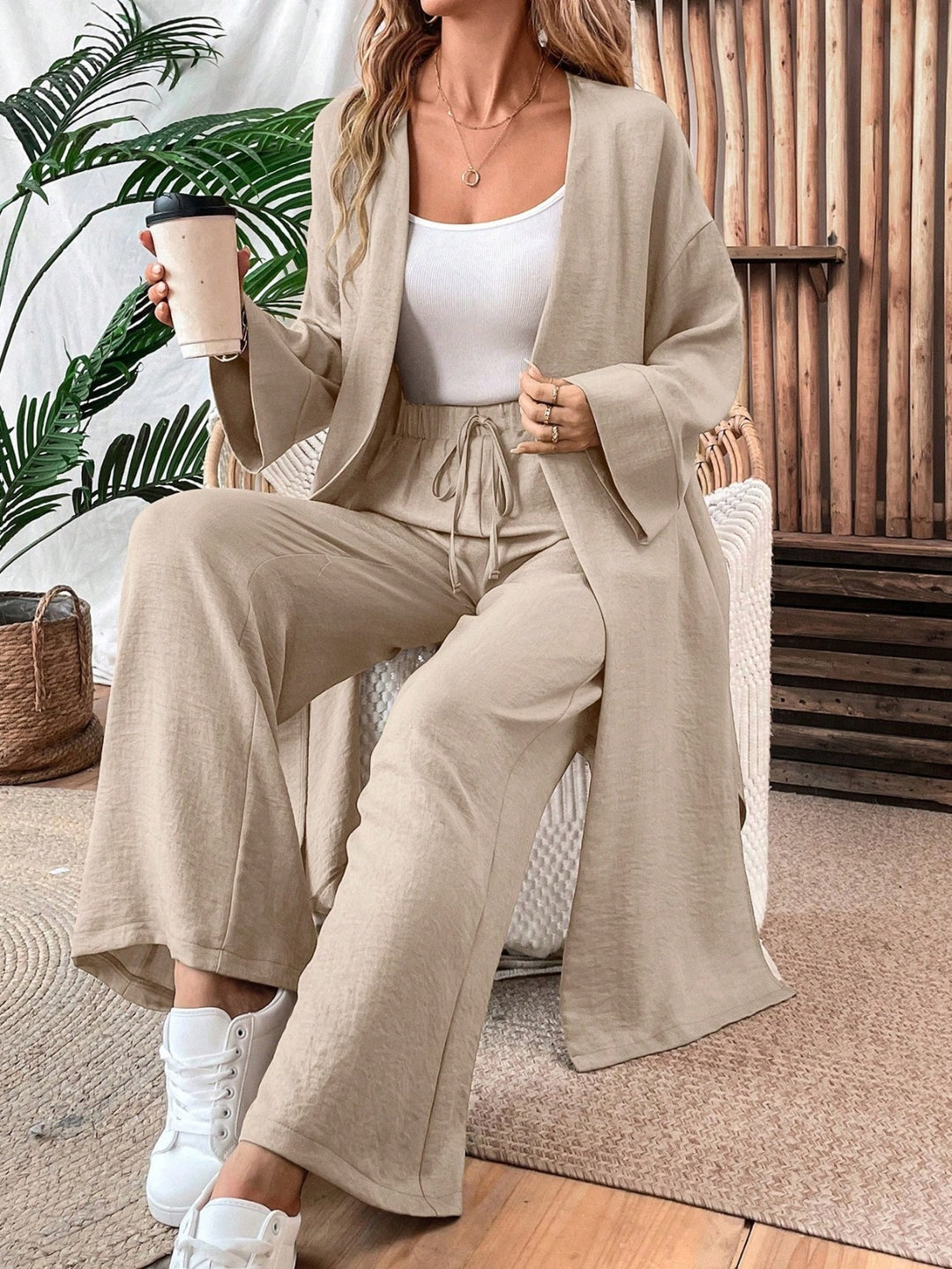 Cozy Minimalist Linen-Look Vest and Loose Pants Set