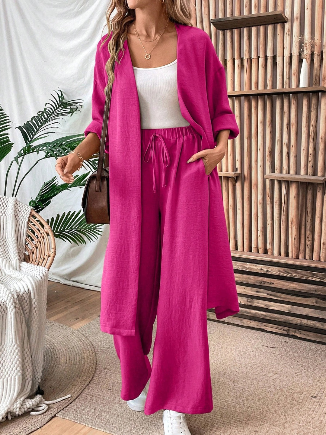 Cozy Minimalist Linen-Look Vest and Loose Pants Set
