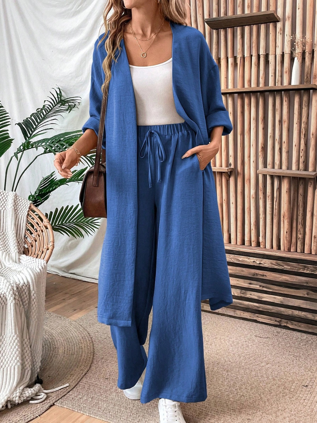 Cozy Minimalist Linen-Look Vest and Loose Pants Set