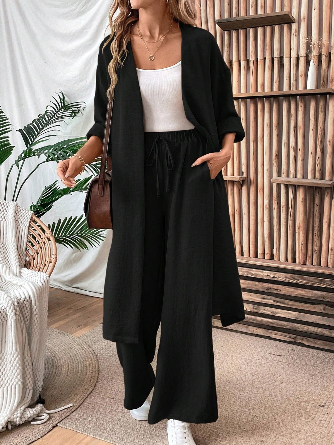 Cozy Minimalist Linen-Look Vest and Loose Pants Set