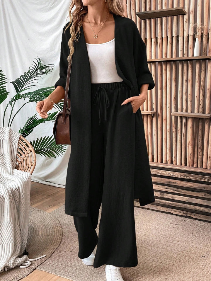 Cozy Minimalist Linen-Look Vest and Loose Pants Set