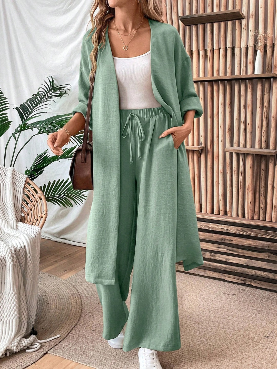 Cozy Minimalist Linen-Look Vest and Loose Pants Set