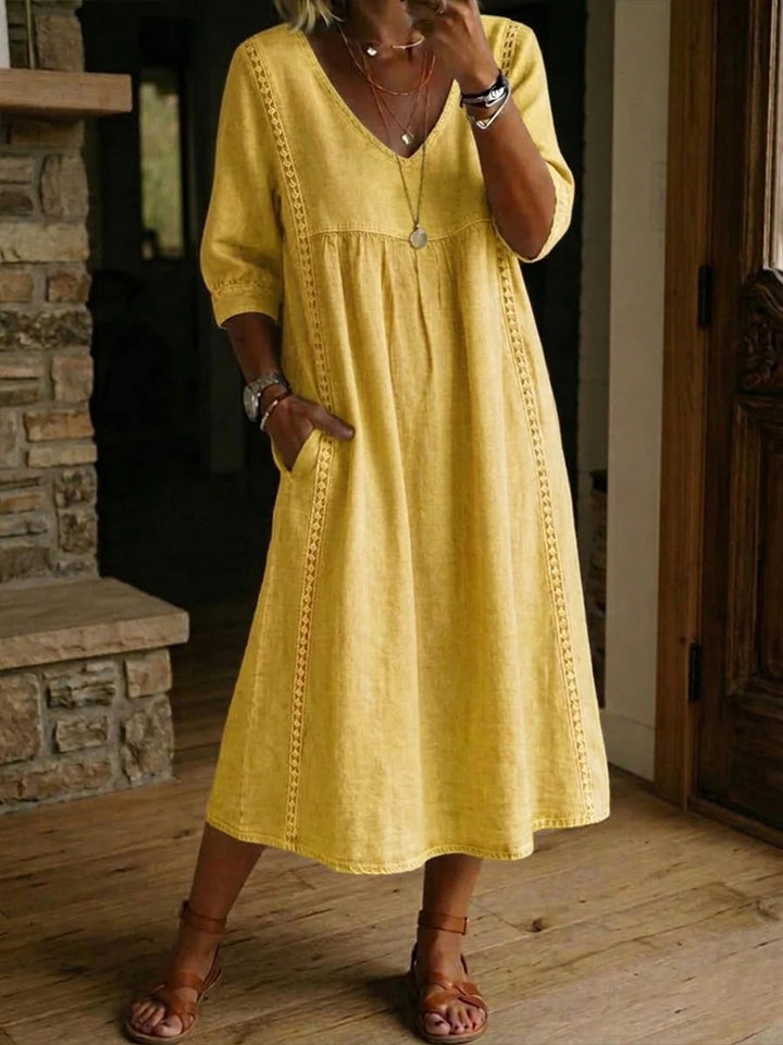 Women’s Vintage Denim Look Dress with Lace Trim