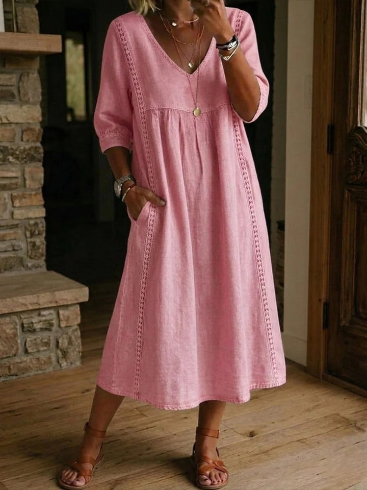 Women’s Vintage Denim Look Dress with Lace Trim