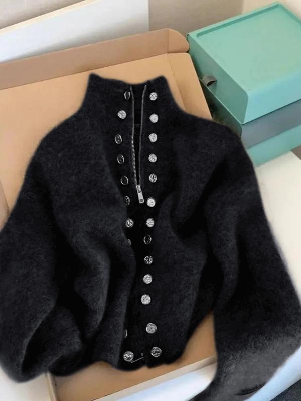 MILANA™ - Gilet cardigan élégant en maille à col montant avec détails de faux boutons