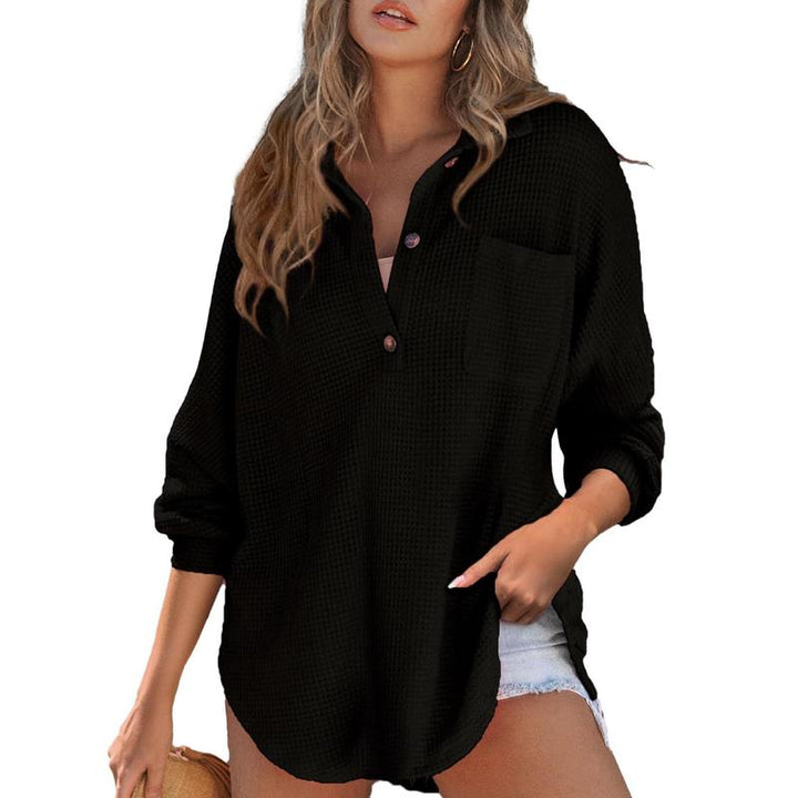 RHANNON™ - Pull décontracté oversize à manches longues et col en V gaufré