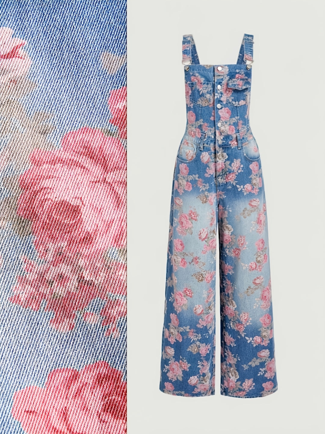 Rosalie | Floral Denim Overalls