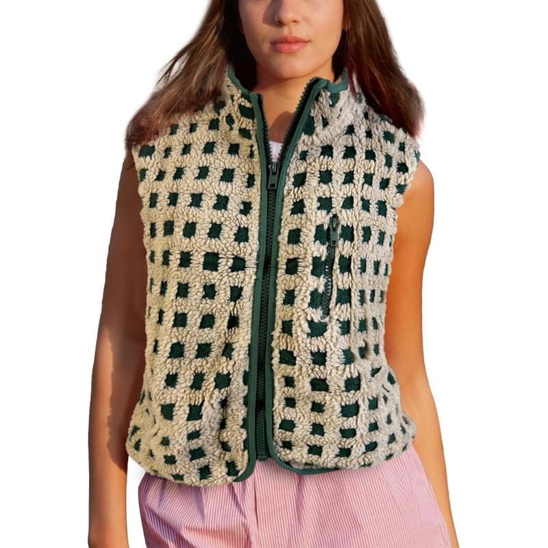 CONCUELO™ – Gilet sans manches zippé à carreaux décontracté