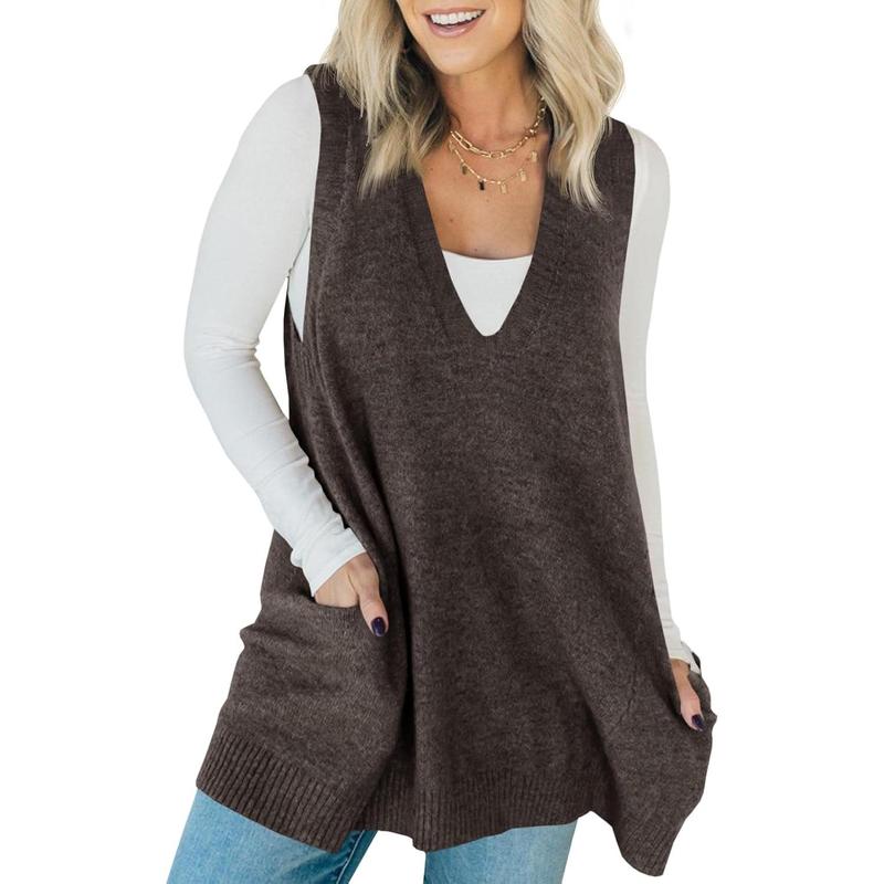 AMBER™ - Gilet tunique sans manches décontracté à col en V et poches latérales
