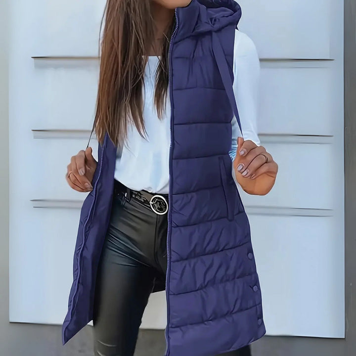 RAIN™ - Gilet long matelassé à capuche sans manches décontracté