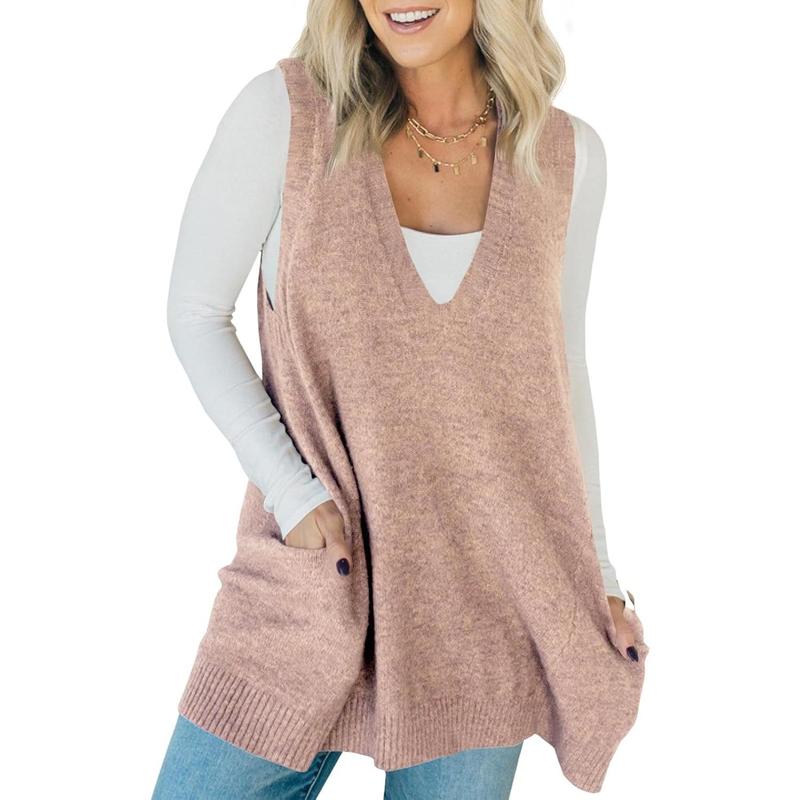 AMBER™ - Gilet tunique sans manches décontracté à col en V et poches latérales