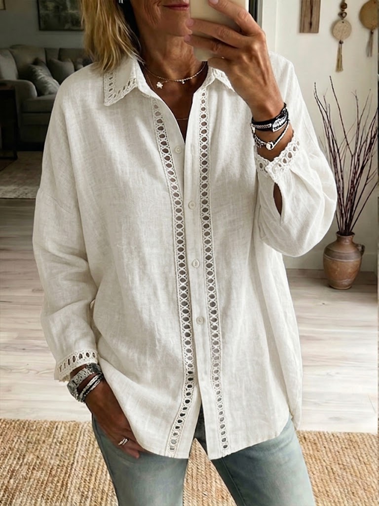 Elina | Lace Detail Linen Blouse
