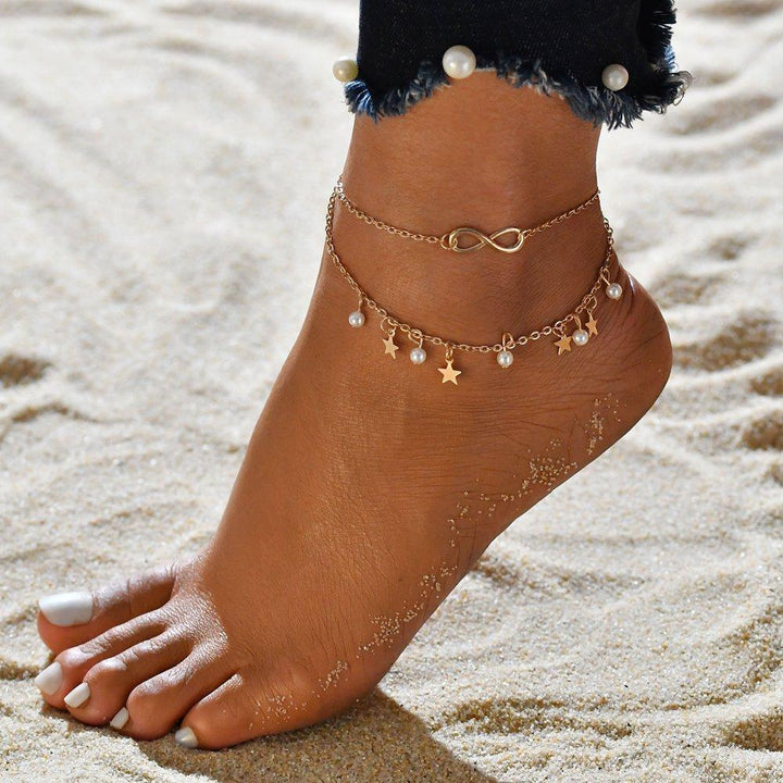 BRENDA™ - Bracelet de cheville infini + Perles et étoiles 