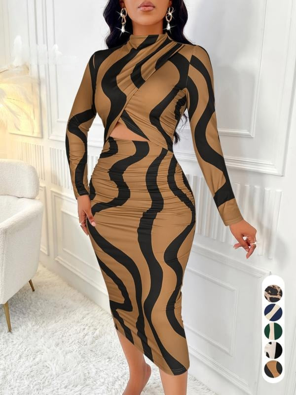 ARA™ - Robe moulante à découpes et imprimé colorblock pour le printemps et l'automne