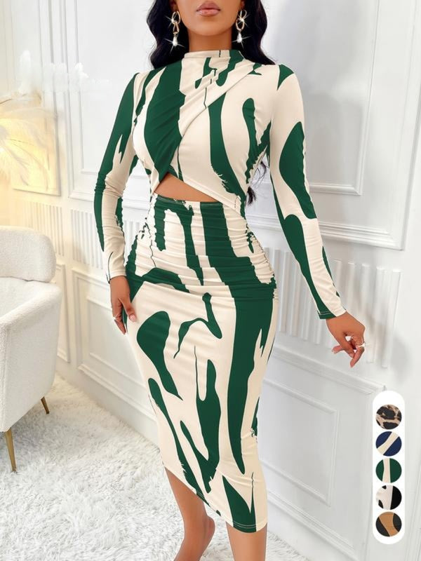 ARA™ - Robe moulante à découpes et imprimé colorblock pour le printemps et l'automne